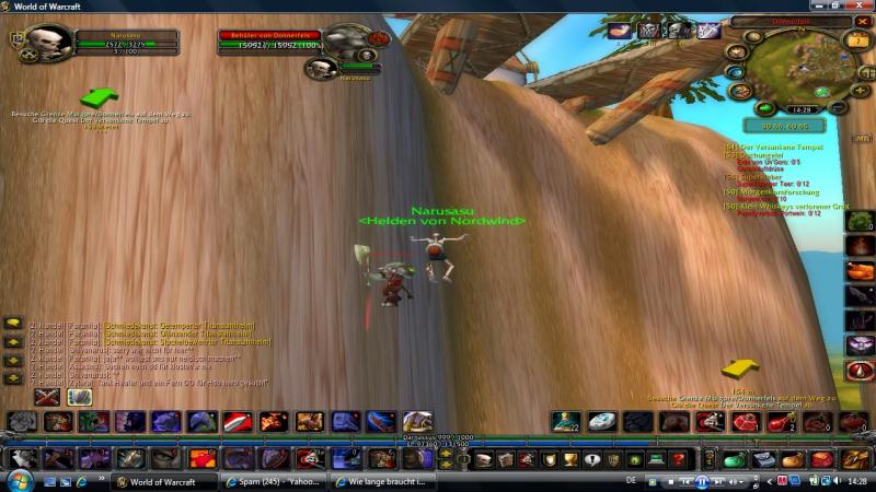 Mein lieblings pic ^^ 

bei den Tauren ich fahr hoch mit dem Zug der Wchter greift mich sofort an ich spring runter und der auch nur ich hab Noggenfoggers Elixer und kann schweben ^^
Der is frher auf dem Boden und nimmt wieder Aufzug nach oben lol
Wchter sind dumm ^^
